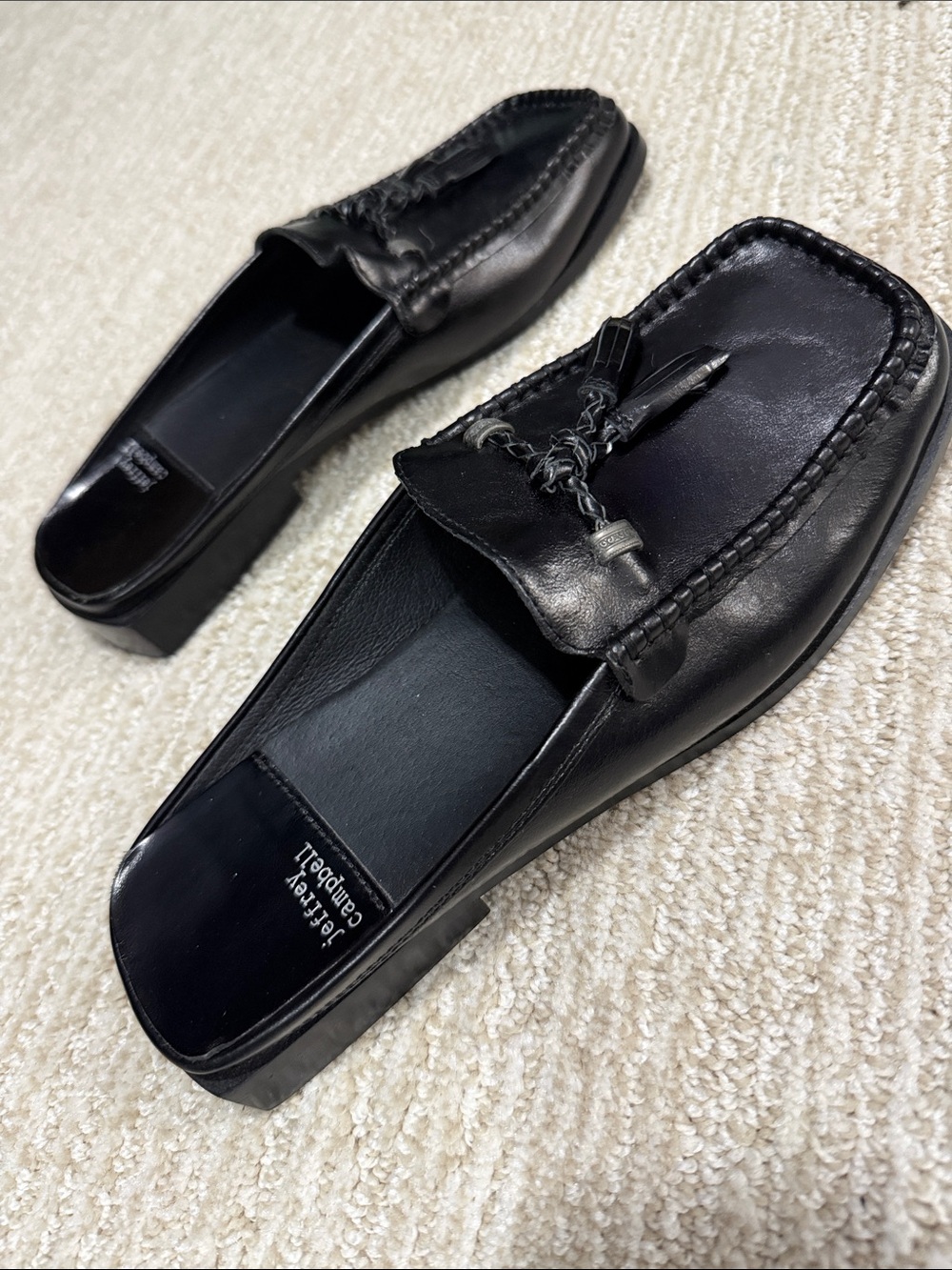 Jeffrey Campbell Black Leather Tassel Slip-On Loafers - Picture 5 of 6
